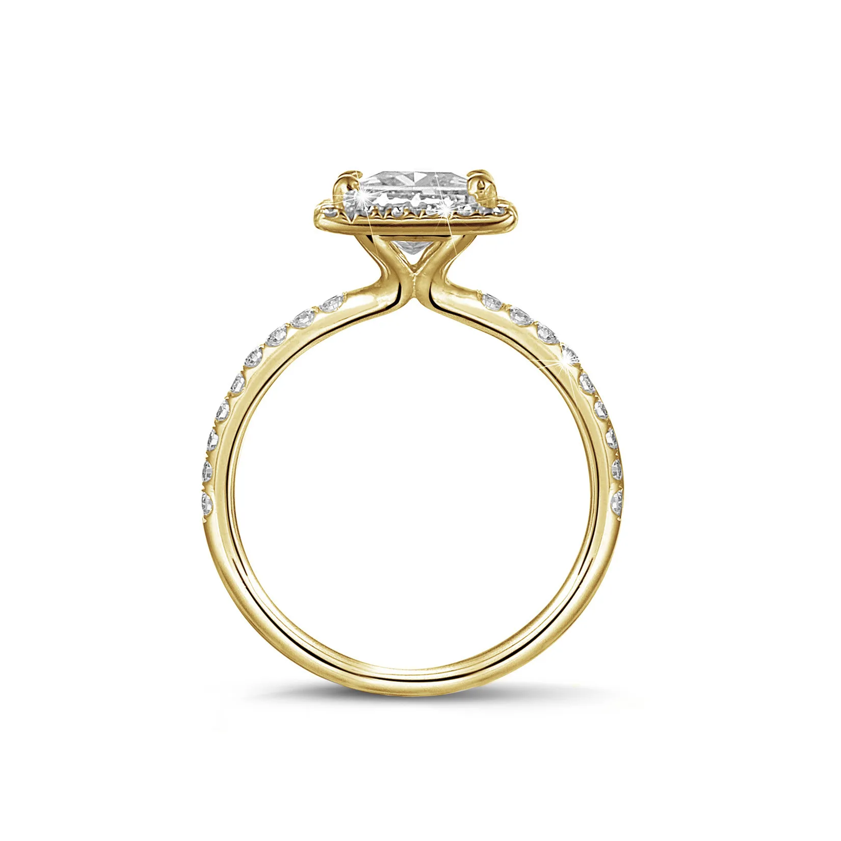 1.00 quilateshalo anillo solitario diamante princesa en oro amarillo con diamantes redondos 