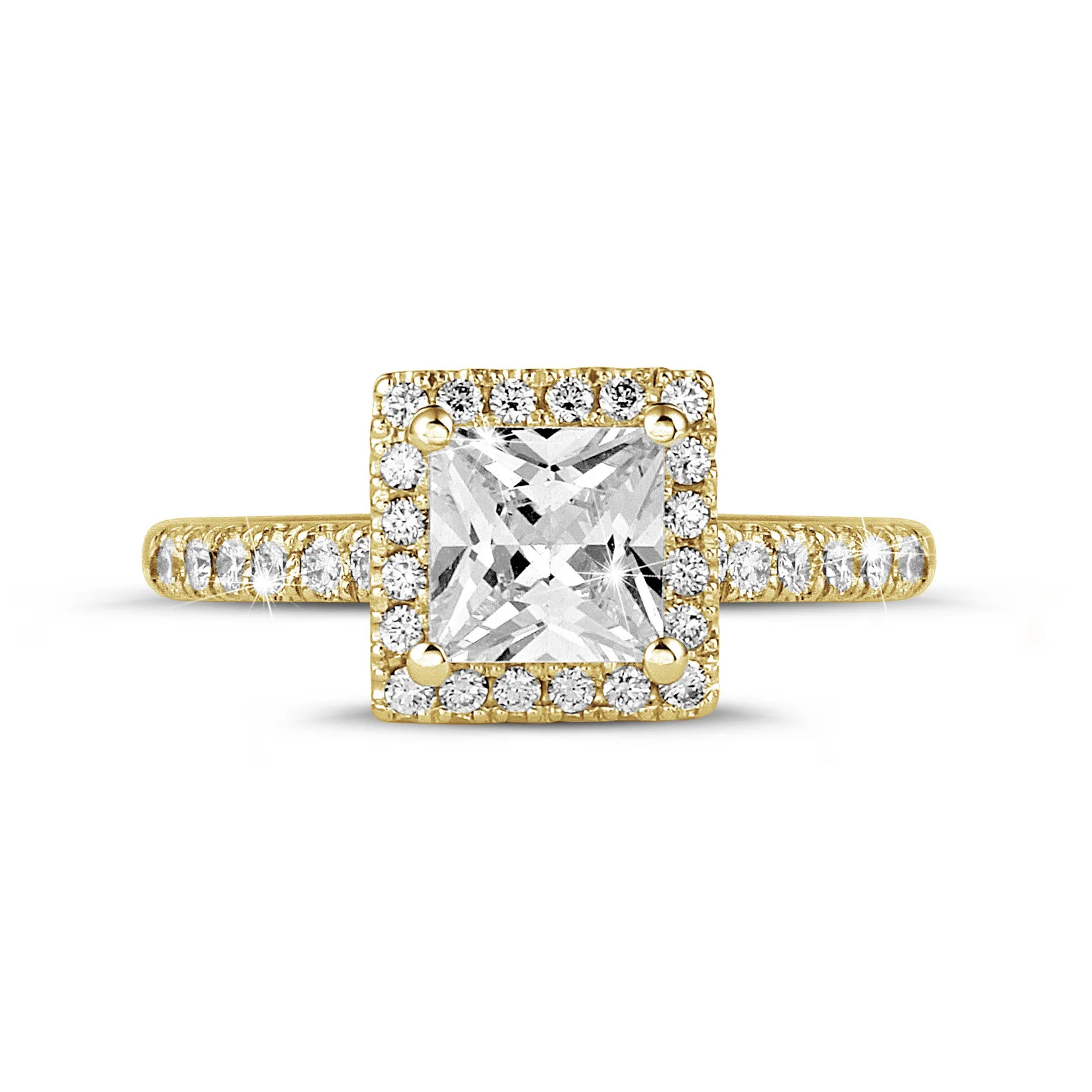 1.00 quilateshalo anillo solitario diamante princesa en oro amarillo con diamantes redondos 