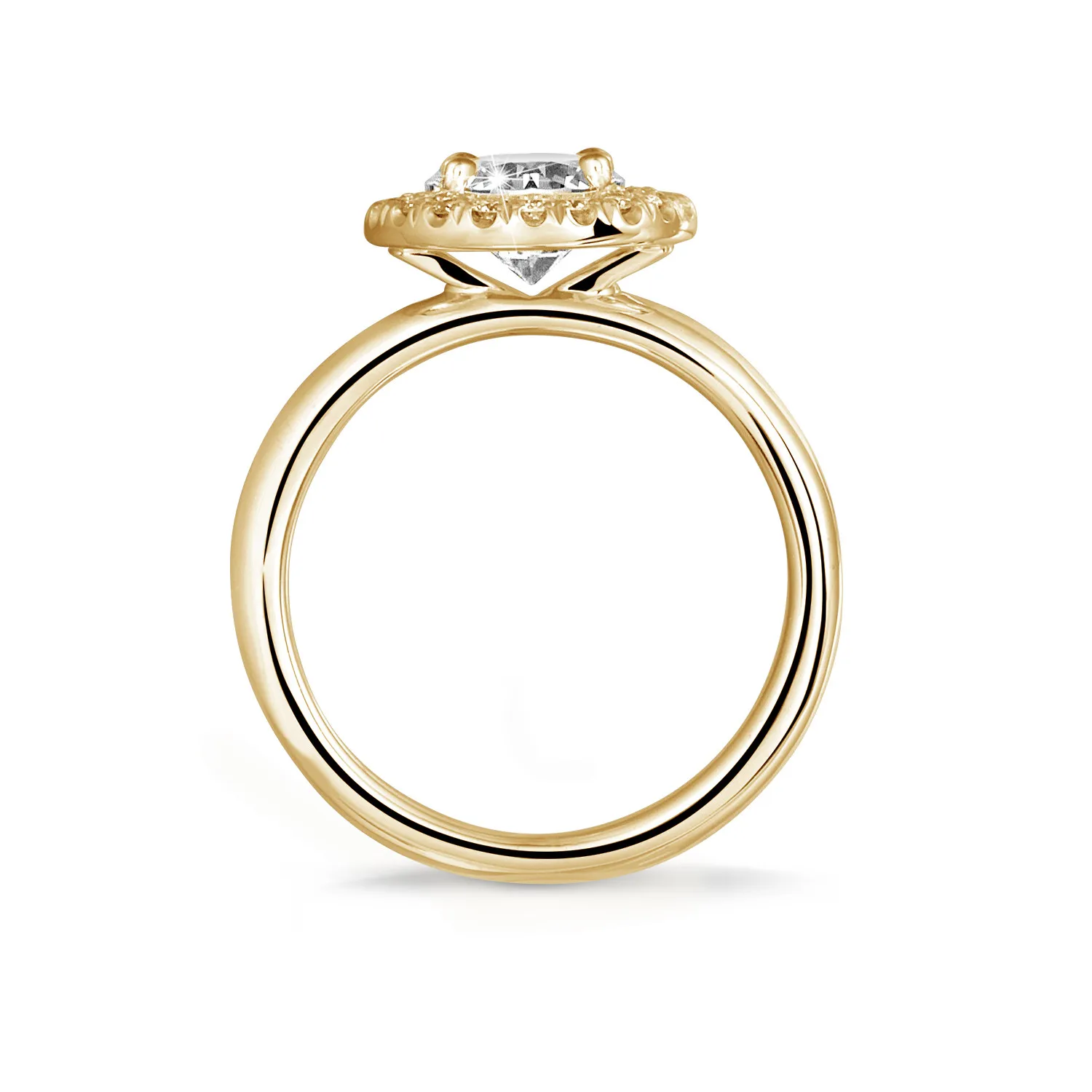 1.50 quilates Halo anillo solitario en oro amarillo con diamantes redondos 