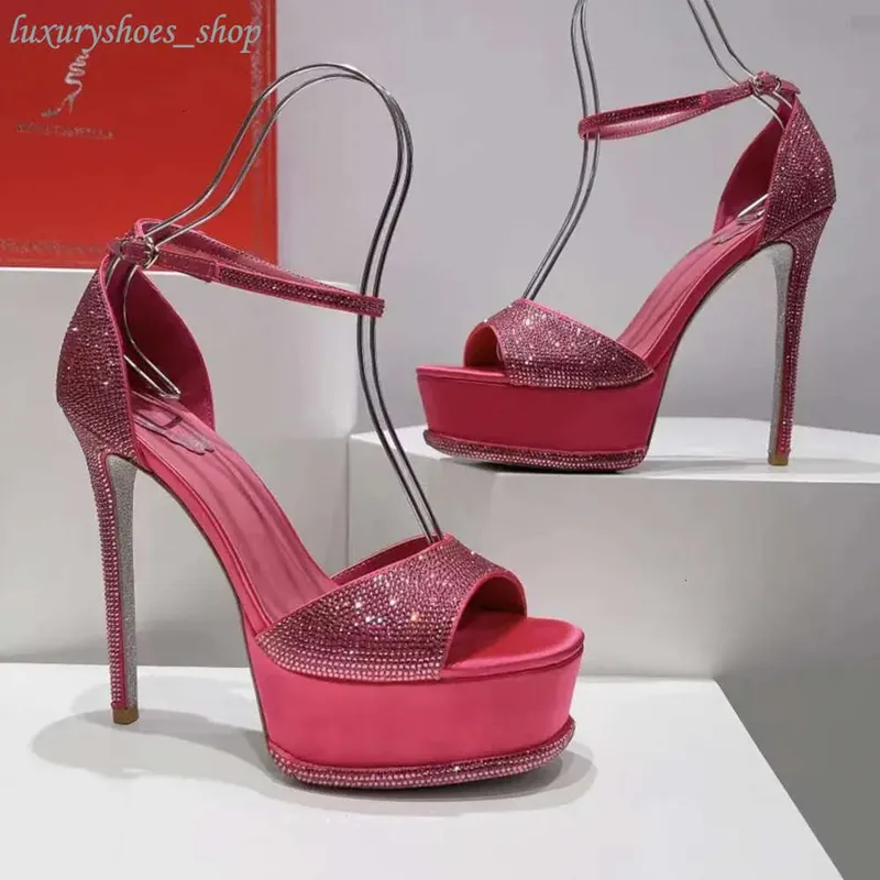 Anastasia Crystal Pearl Platform de 130 mm Tisos de diamantes de diario de diario sandalias Rene Caovilla Cleo Diseñadores de ta