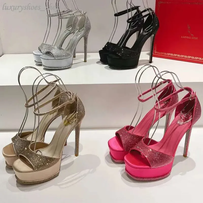 Anastasia Crystal Pearl Platform de 130 mm Tisos de diamantes de diario de diario sandalias Rene Caovilla Cleo Diseñadores de ta