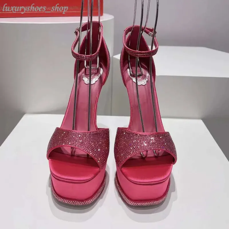 Anastasia Crystal Pearl Platform de 130 mm Tisos de diamantes de diario de diario sandalias Rene Caovilla Cleo Diseñadores de ta