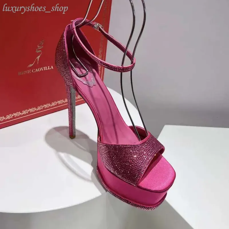Anastasia Crystal Pearl Platform de 130 mm Tisos de diamantes de diario de diario sandalias Rene Caovilla Cleo Diseñadores de ta