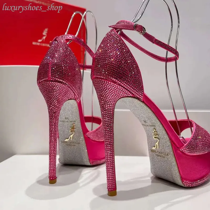 Anastasia Crystal Pearl Platform de 130 mm Tisos de diamantes de diario de diario sandalias Rene Caovilla Cleo Diseñadores de ta