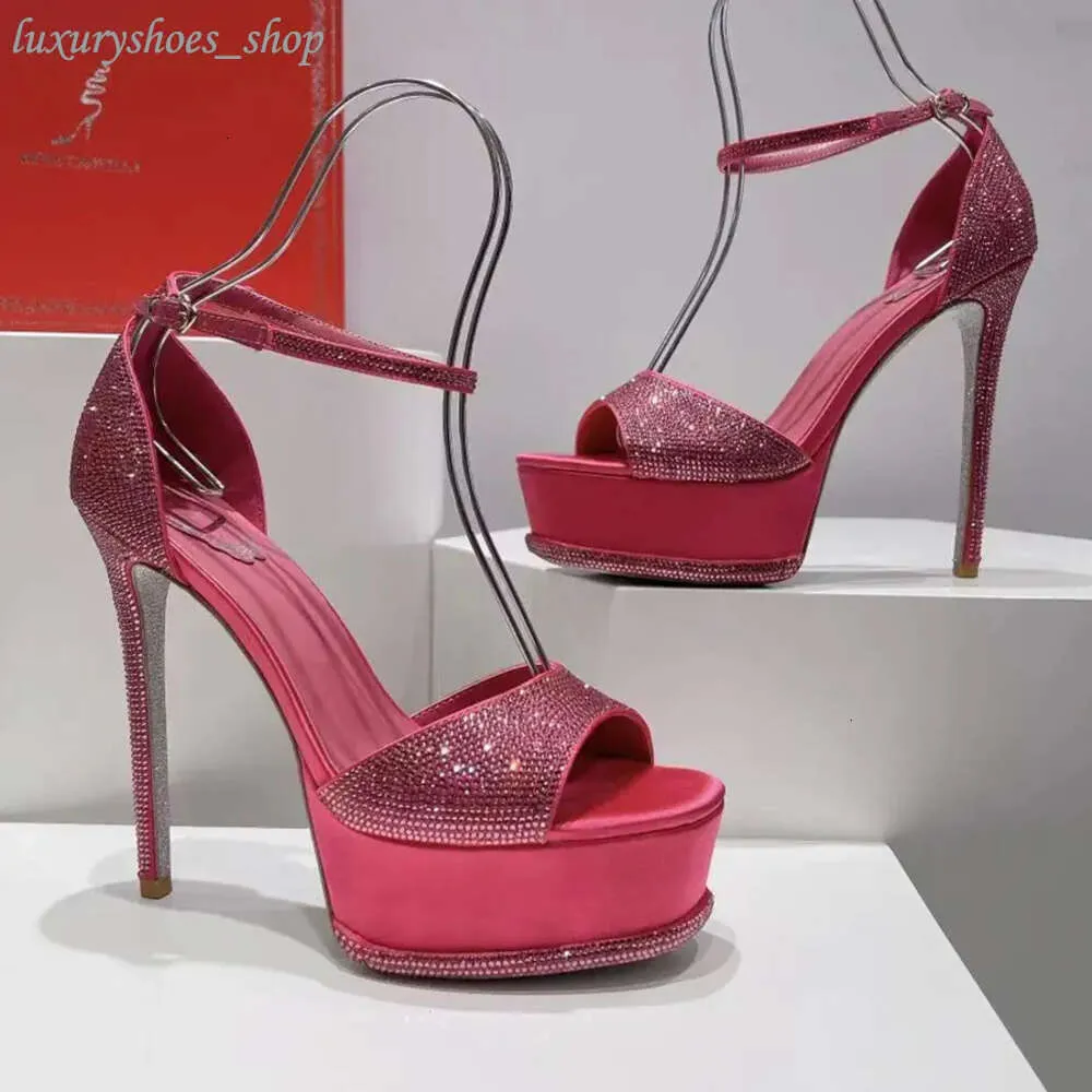 Anastasia Crystal Pearl Platform de 130 mm Tisos de diamantes de diario de diario sandalias Rene Caovilla Cleo Diseñadores de ta