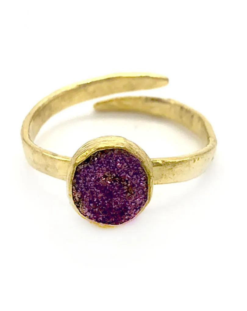 ANILLO DORADO PIEDRA DRUSA MARRÓN BRILLANTE Y ELEGANTE