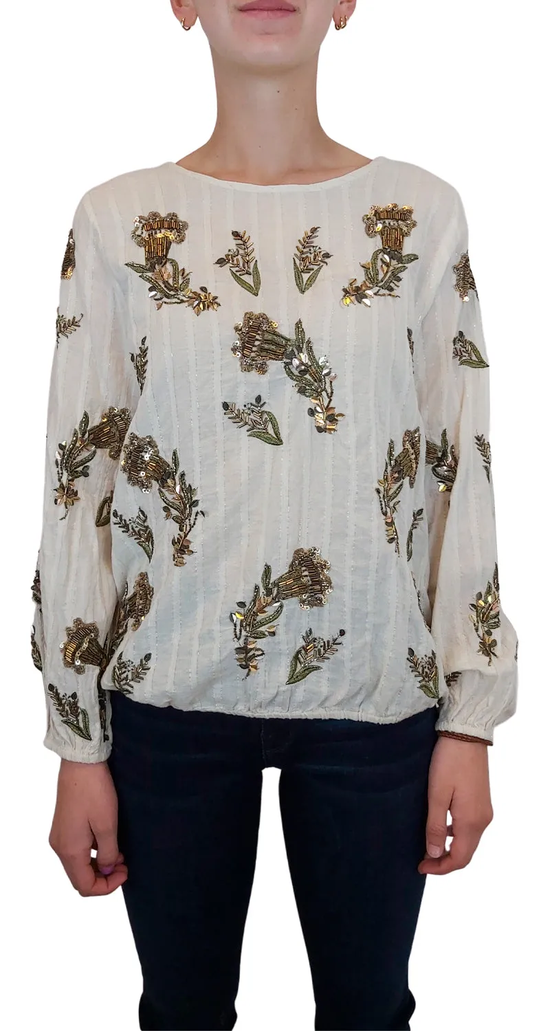 ANTHROPOLOGIE Beaded Sequin Floral Gauzy Blouse