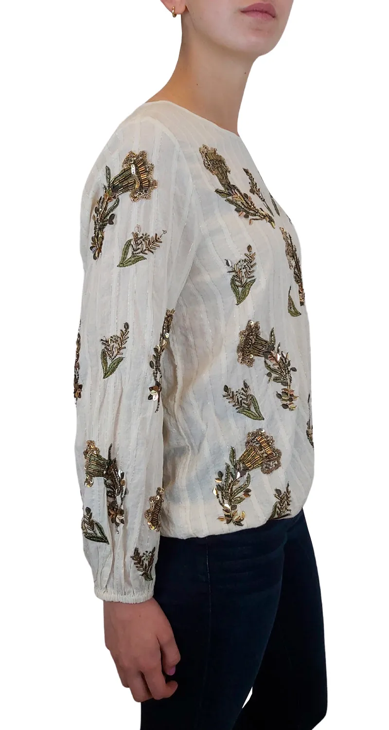 ANTHROPOLOGIE Beaded Sequin Floral Gauzy Blouse