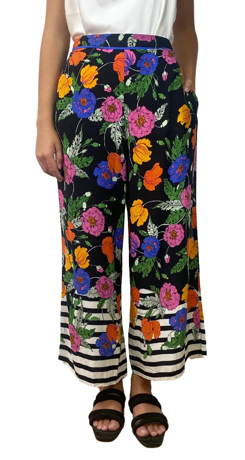 ANTHROPOLOGIE Pantalón Negro Flores Multicolor