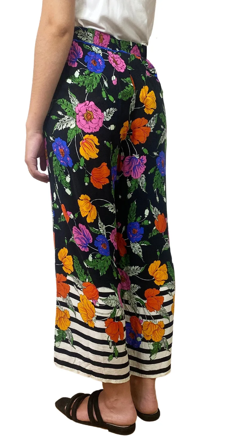 ANTHROPOLOGIE Pantalón Negro Flores Multicolor