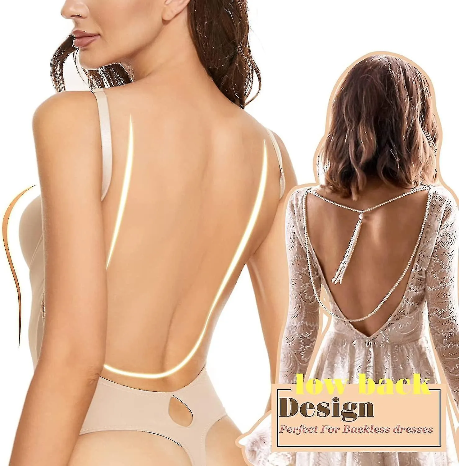 Backless Body Shaper para mujeres Push Up Bra Low Back Thong Bodysuit
