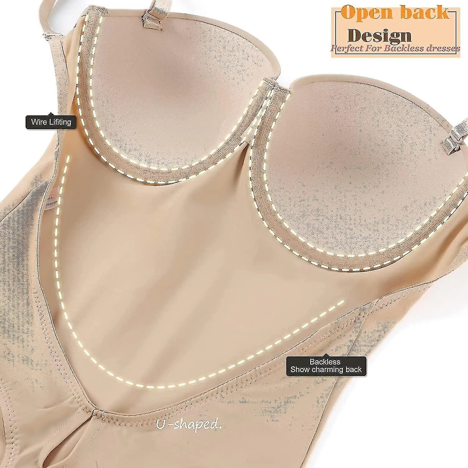 Backless Body Shaper para mujeres Push Up Bra Low Back Thong Bodysuit