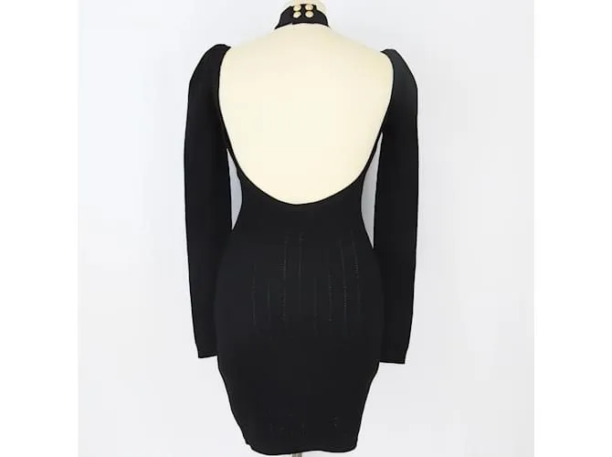 Balmain Vestido de punto negro con cuello halter y espalda descubierta 