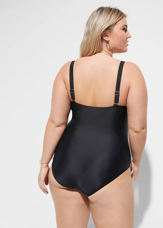 Bañador con ligero efecto reductor Negro/verde/azul con estampado gráfico