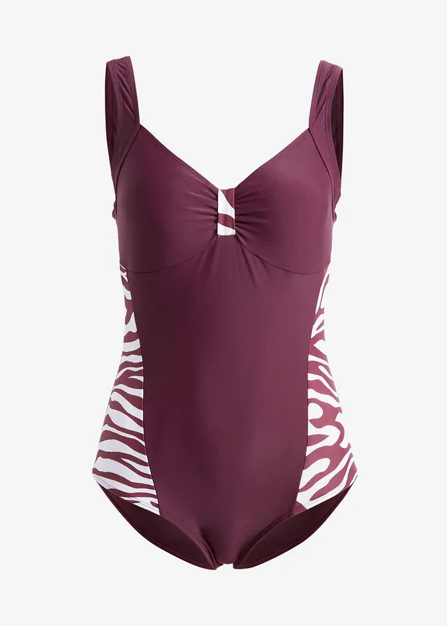 Bañador Rojo oscuro/blanco con estampado de cebra