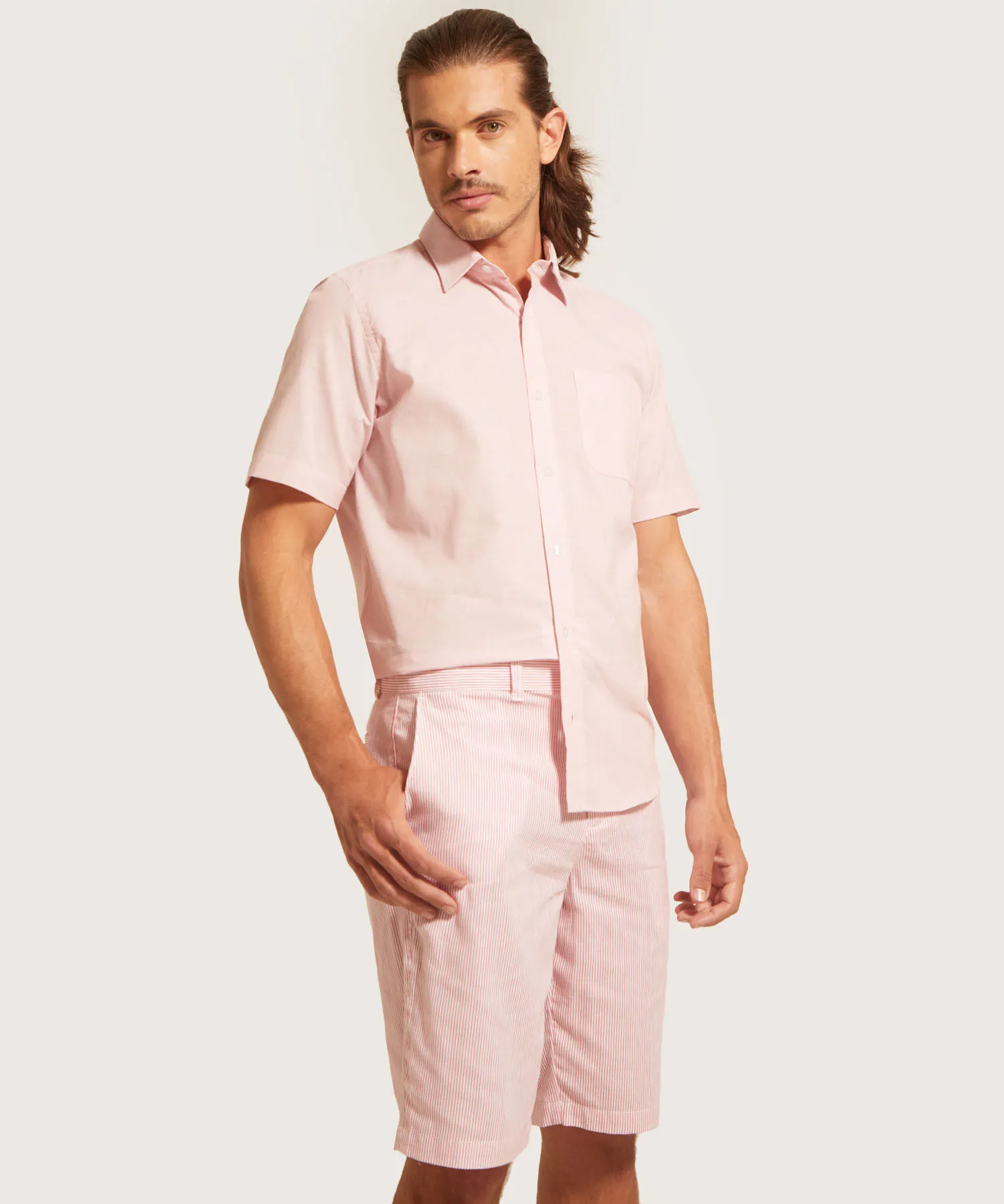 BERMUDA B&AACUTE;SICA EN EFECTO LINO ESTAMPADO