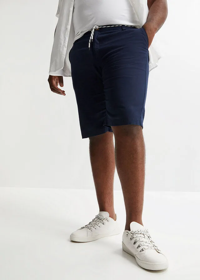 Bermuda estilo chino con lino, cordón y corte regular Azul marino