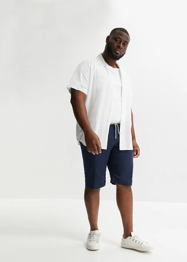 Bermuda estilo chino con lino, cordón y corte regular Azul marino