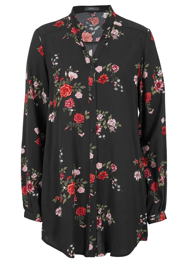 Blusa larga de viscosa con corte ancho Negro con flores