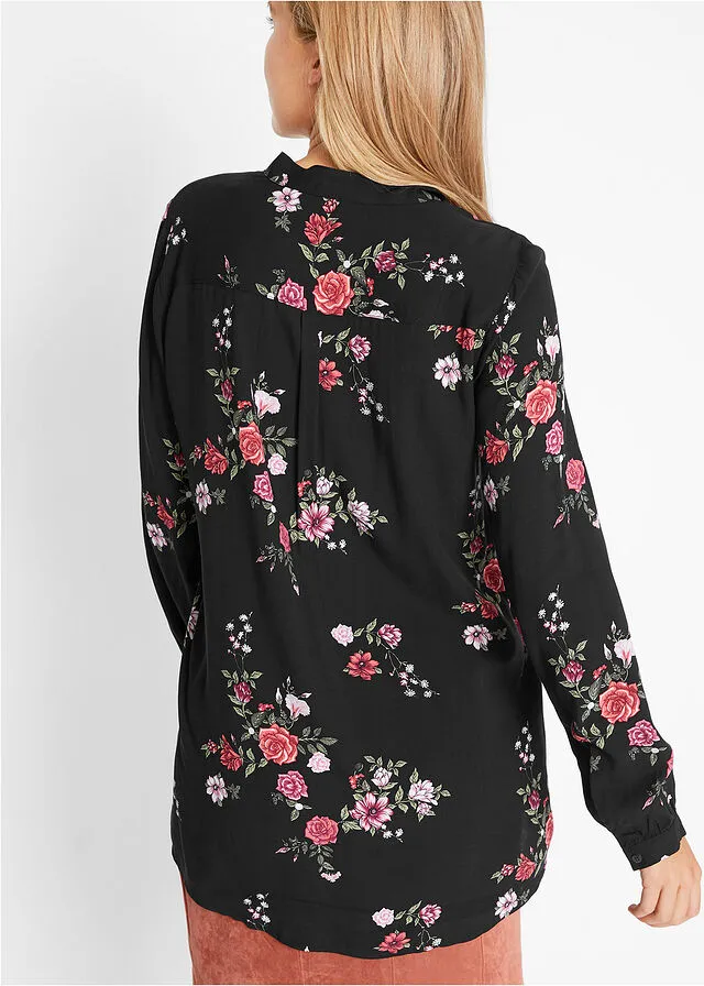 Blusa larga de viscosa con corte ancho Negro con flores