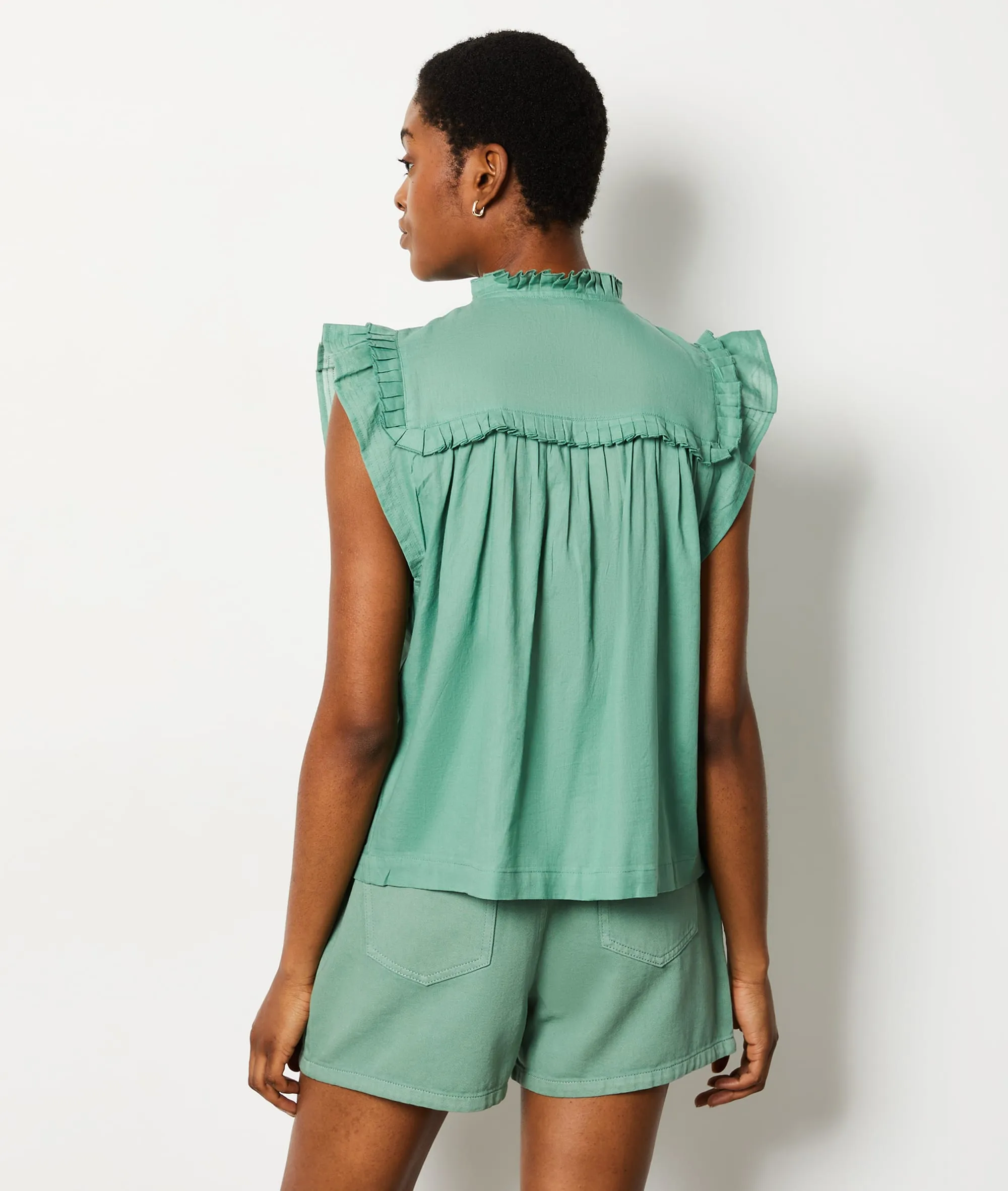 BLUSA MANGA CORTA ESTAMPADO FLORAL CARMEN KAKI  ETAM