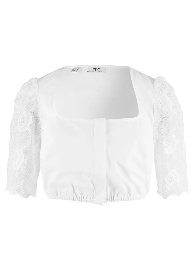 Blusa tradicional con manga de encaje Blanco