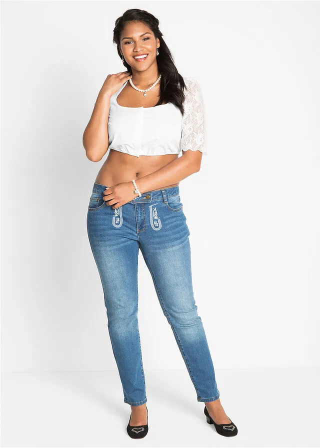 Blusa tradicional con manga de encaje Blanco