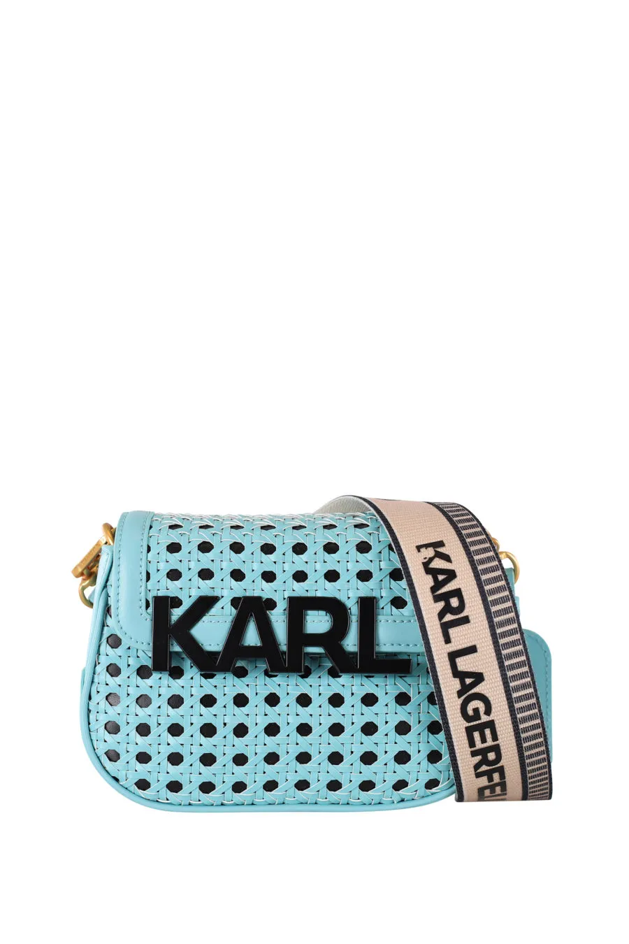 Bolso bandolera azul pequeño con logo negro