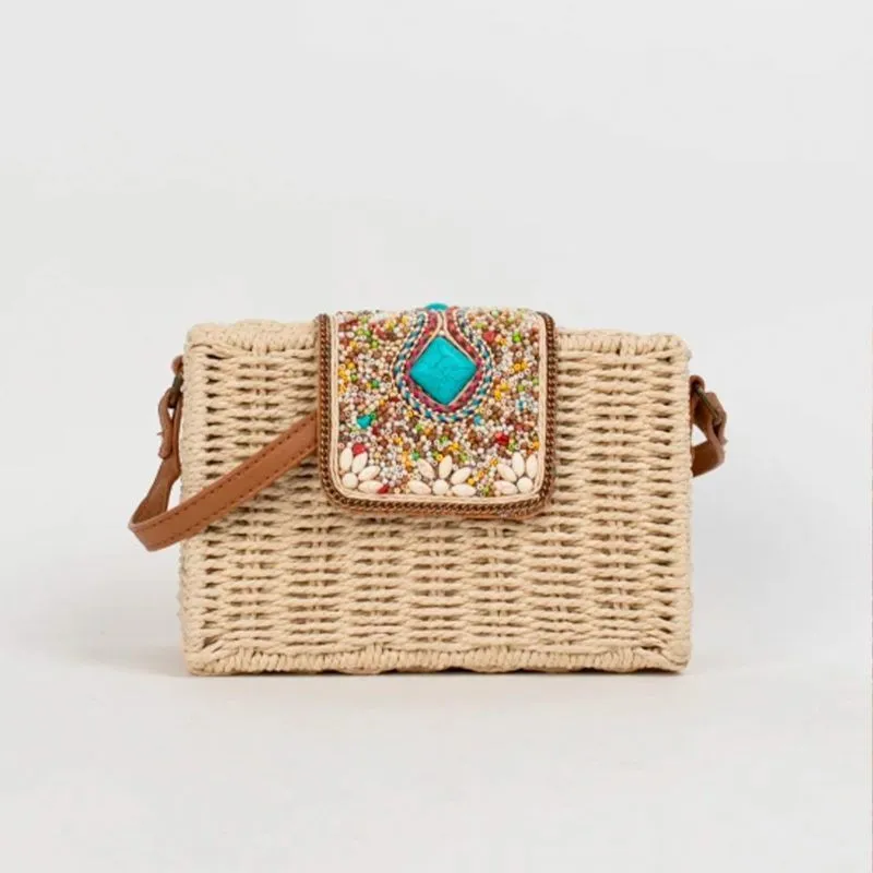 Bolso bandolera estilo cestito azul