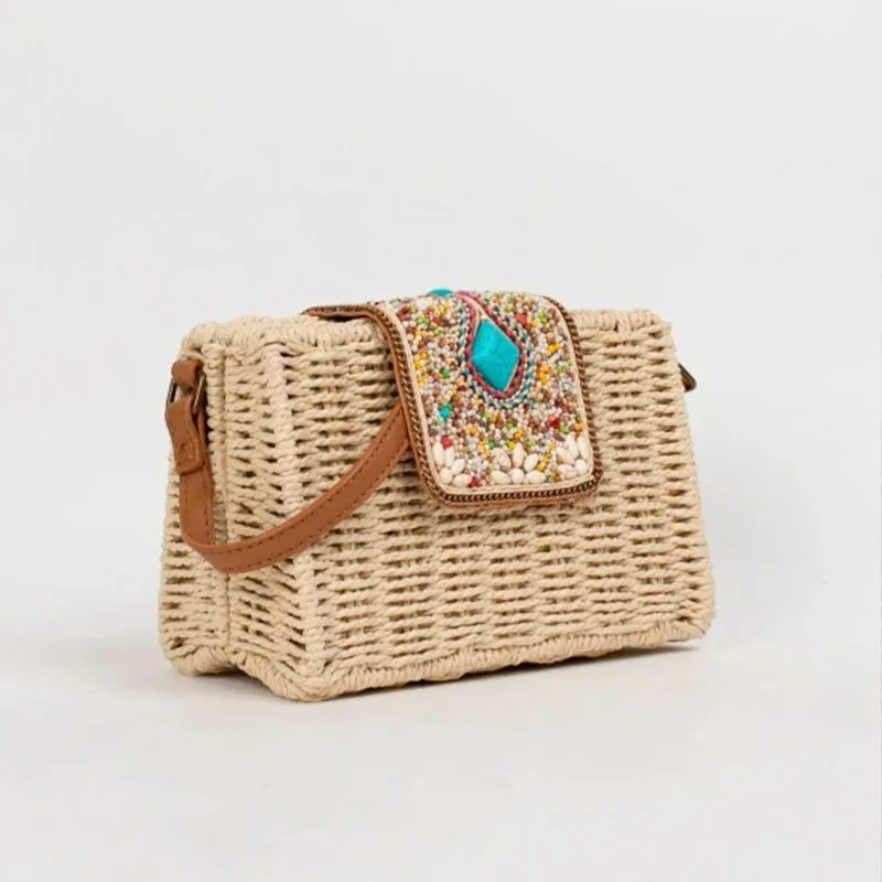 Bolso bandolera estilo cestito azul