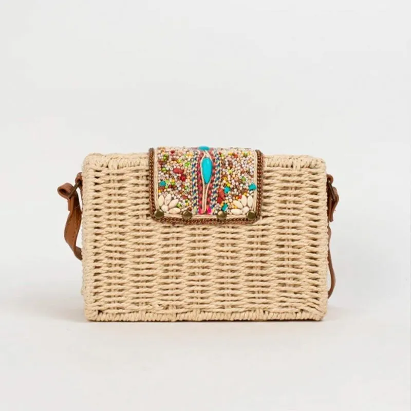 Bolso bandolera estilo cestito azul