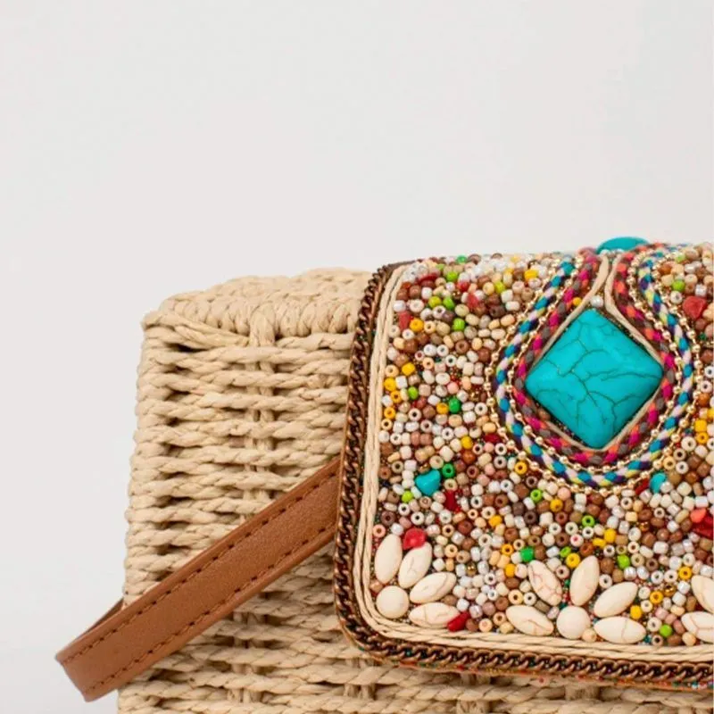 Bolso bandolera estilo cestito azul