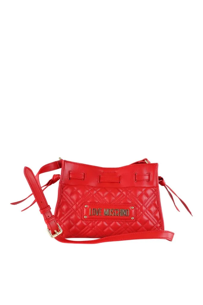 Bolso bandolera rojo acolchado con cadena y logo
