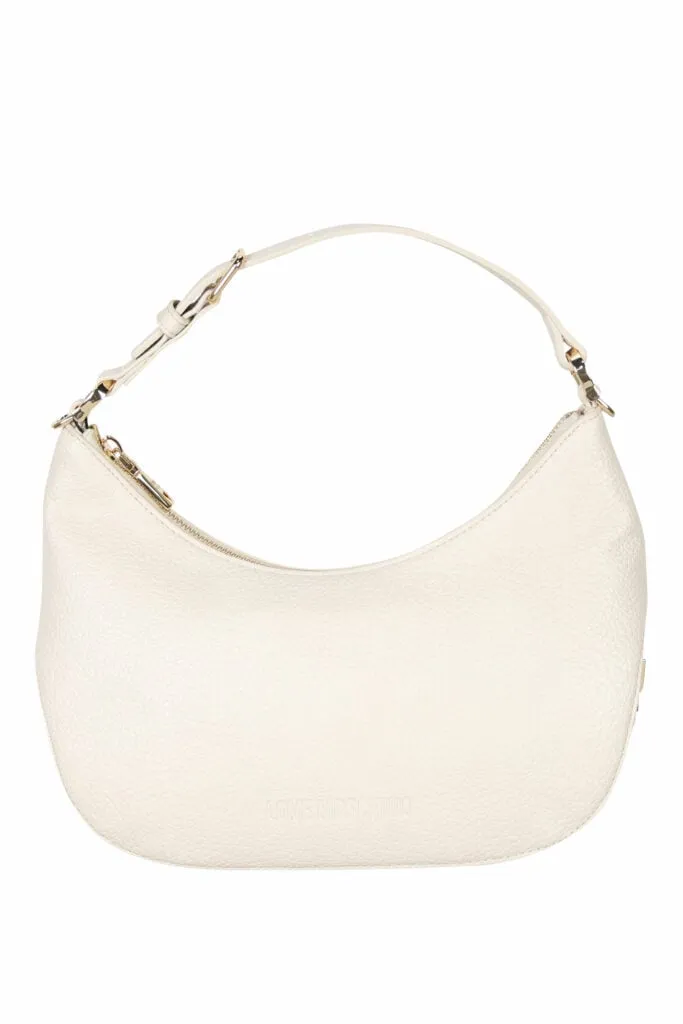 Bolso de hombro beige de cuero con minilogo monocromático