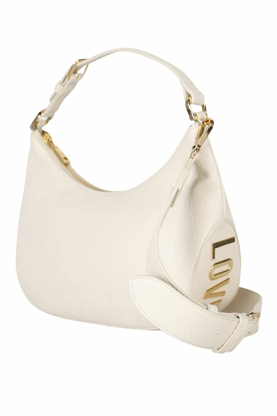 Bolso de hombro beige de cuero con minilogo monocromático