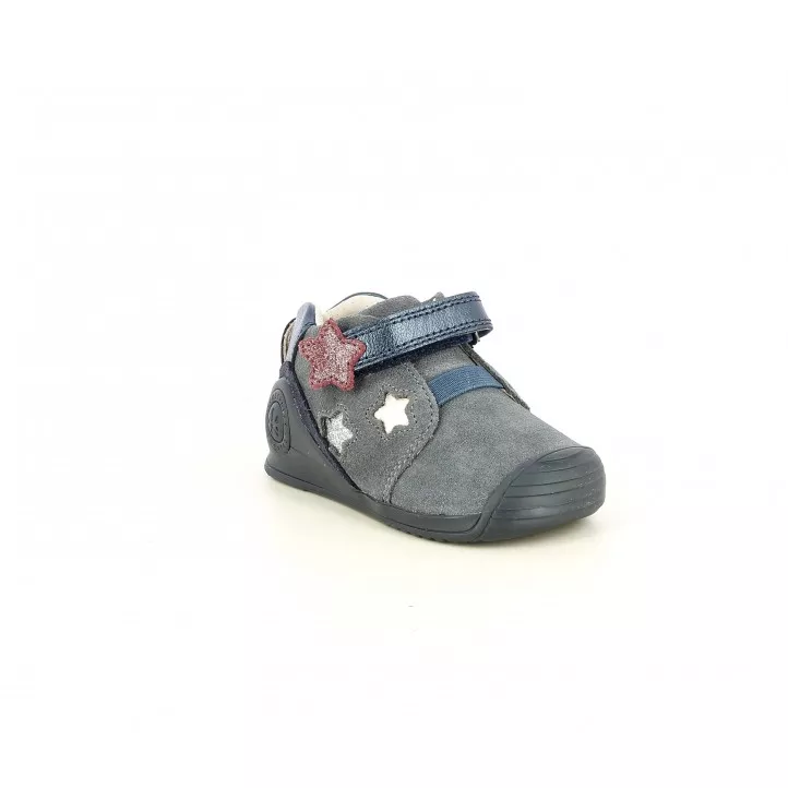Botas Biomecanics azul satinado con detalle de estrellas y velcro