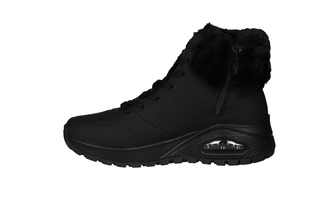 Botin Cordon/cremallera Negro Cuello Pelos Camara De Aire