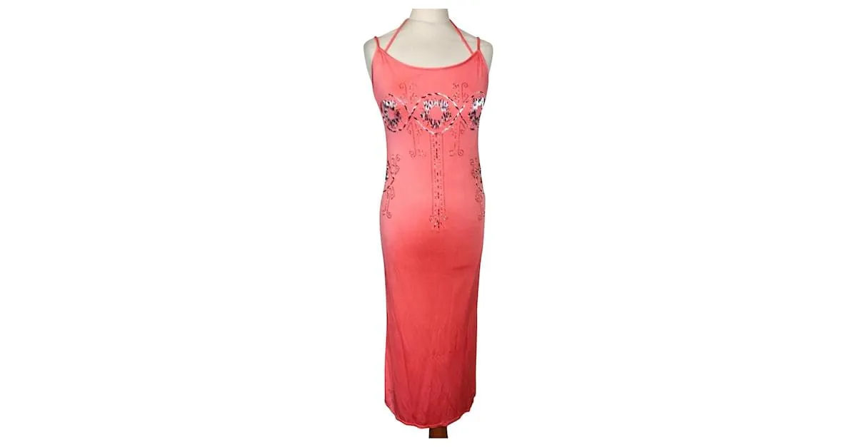 CACHAREL VESTIDO ESPALDA CORREDERA LAZADA PERLA CABOCHONS VESTIDO S 38 Rosa Melocotón 