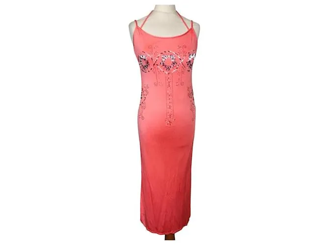 CACHAREL VESTIDO ESPALDA CORREDERA LAZADA PERLA CABOCHONS VESTIDO S 38 Rosa Melocotón 