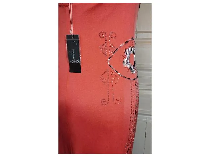 CACHAREL VESTIDO ESPALDA CORREDERA LAZADA PERLA CABOCHONS VESTIDO S 38 Rosa Melocotón 