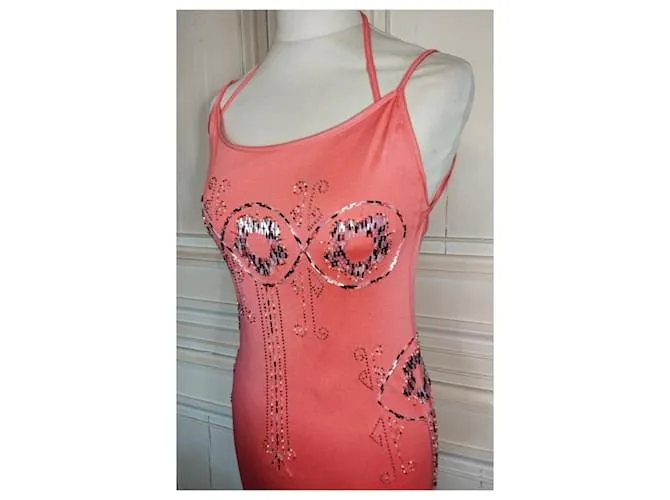 CACHAREL VESTIDO ESPALDA CORREDERA LAZADA PERLA CABOCHONS VESTIDO S 38 Rosa Melocotón 
