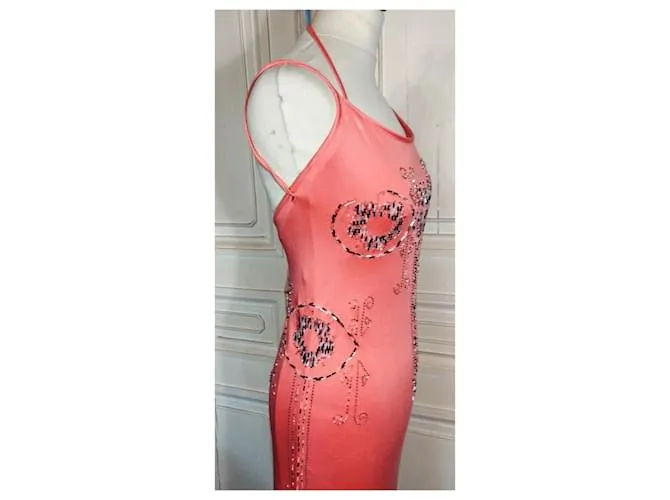CACHAREL VESTIDO ESPALDA CORREDERA LAZADA PERLA CABOCHONS VESTIDO S 38 Rosa Melocotón 