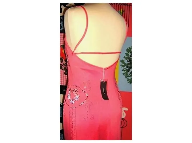 CACHAREL VESTIDO ESPALDA CORREDERA LAZADA PERLA CABOCHONS VESTIDO S 38 Rosa Melocotón 