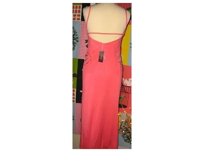 CACHAREL VESTIDO ESPALDA CORREDERA LAZADA PERLA CABOCHONS VESTIDO S 38 Rosa Melocotón 