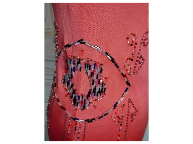 CACHAREL VESTIDO ESPALDA CORREDERA LAZADA PERLA CABOCHONS VESTIDO S 38 Rosa Melocotón 