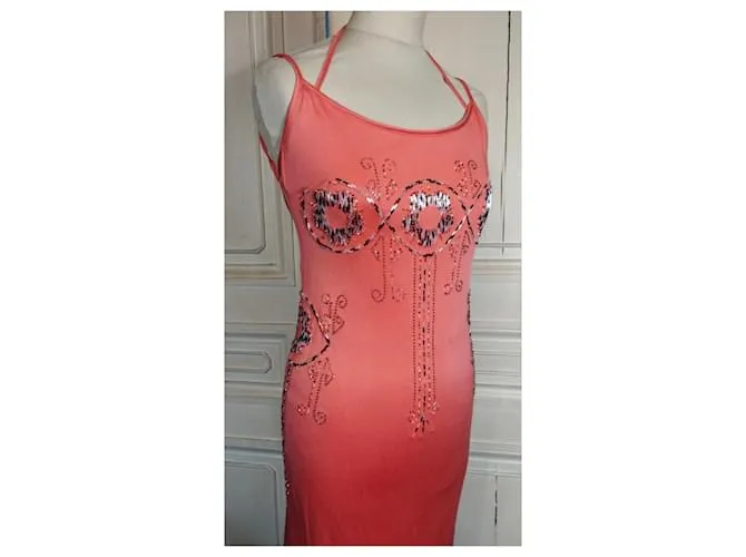 CACHAREL VESTIDO ESPALDA CORREDERA LAZADA PERLA CABOCHONS VESTIDO S 38 Rosa Melocotón 