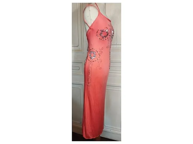 CACHAREL VESTIDO ESPALDA CORREDERA LAZADA PERLA CABOCHONS VESTIDO S 38 Rosa Melocotón 