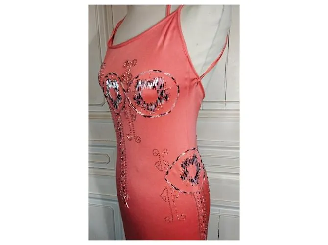 CACHAREL VESTIDO ESPALDA CORREDERA LAZADA PERLA CABOCHONS VESTIDO S 38 Rosa Melocotón 