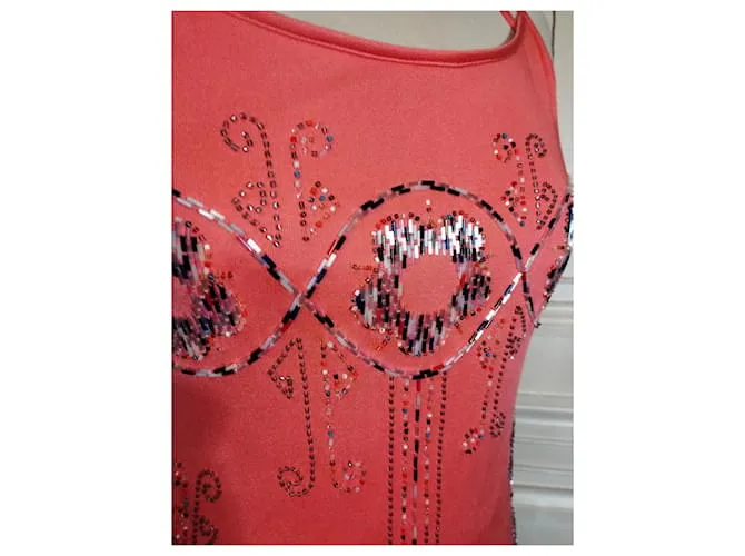 CACHAREL VESTIDO ESPALDA CORREDERA LAZADA PERLA CABOCHONS VESTIDO S 38 Rosa Melocotón 