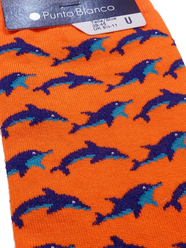 Calcetín Punto Blanco de algodón estampado con delfines